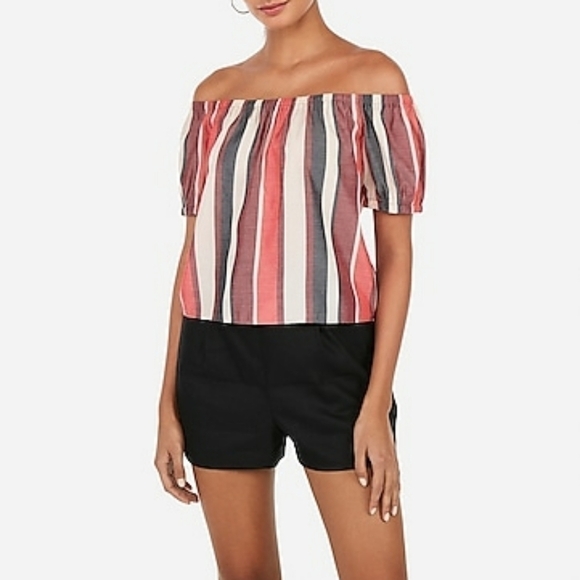 𝅺✨express striped off-the-shoulder bow tie back top - Picture 1 of 7